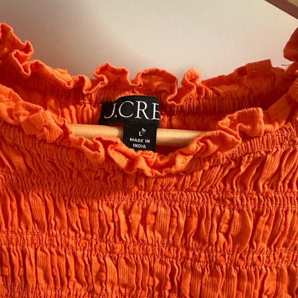 J. Crew Orange Smocked Ruffled Blouse - Picture 2 of 2